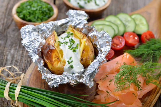 istock Baked potato with salmon 1323363463