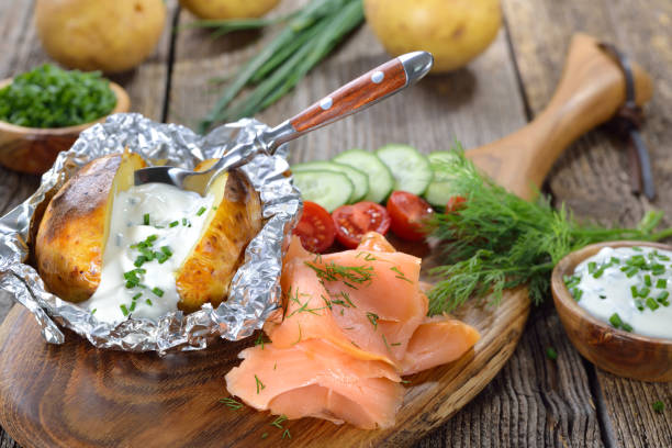 istock Baked potato with salmon 1323363465