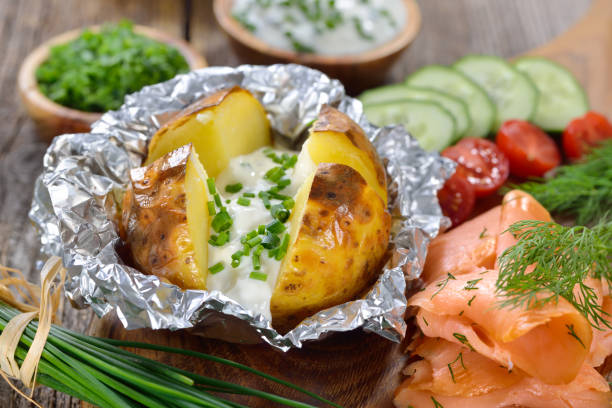 istock Baked potato with salmon 1323363469