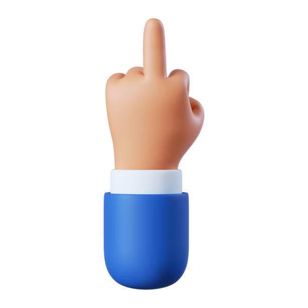 istock 3d illustration. Middle finger expressively rude social icon. 1323364416