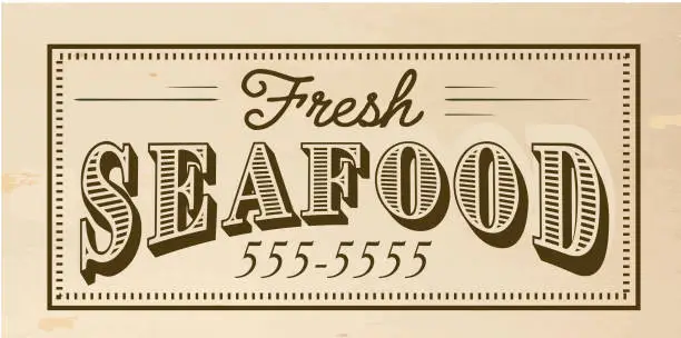 Vector illustration of Vintage or old fashioned worn Newspaper advertisement featuring Fresh Seafood headline