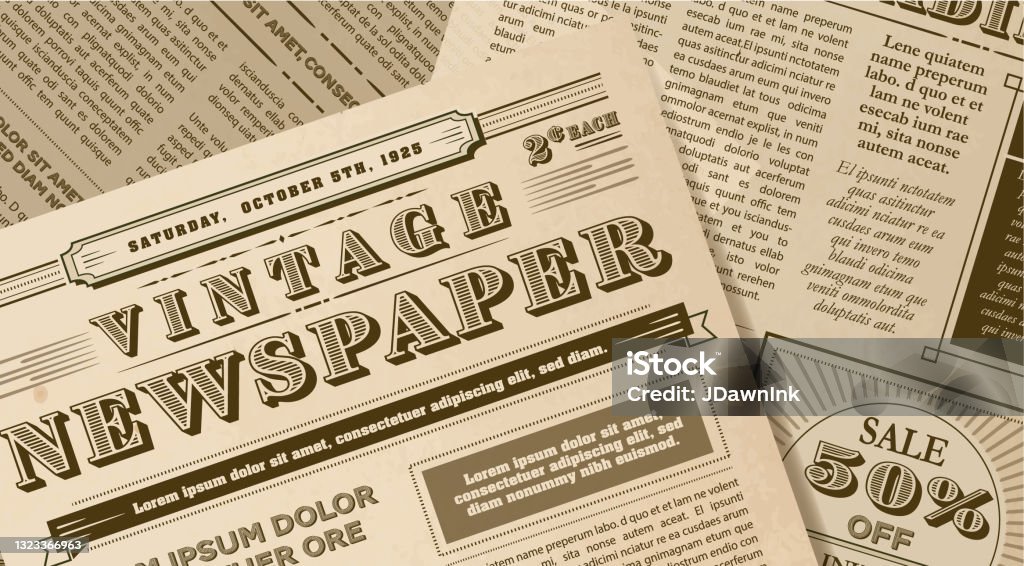 Vintage Or Old Fashioned Worn Newspaper Collage Includes Front Page And