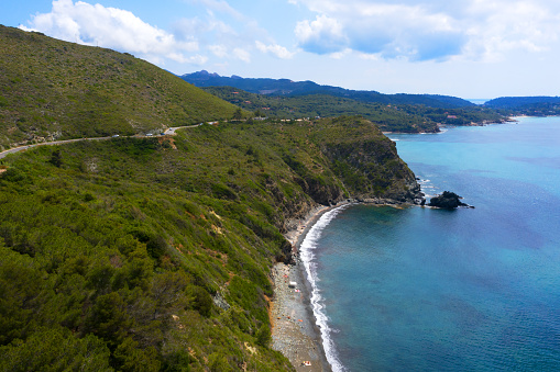 Aerial view of coastline in Isle of Elba, Tuscany, Italy