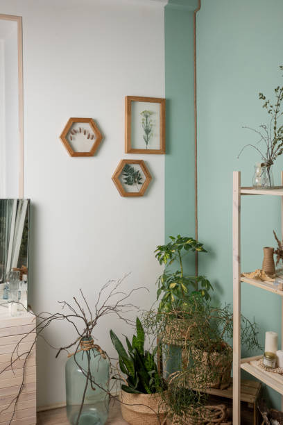 istock Dry flowers in a frame. walls with botanical leaves. Eco-friendly boho decor. 1323368165