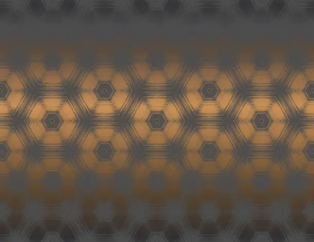 Vector illustration of Geometric abstract dark gray with metallic copper tint textured hexagon kaleidoscope pattern