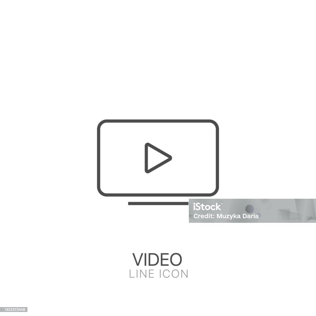 ビデオアウトラインベクトルアイコン。編集可能なストロークフラットスタイルでビデオアイコンを再生 - ビデオカメラのロイヤリティフリーベクトルアート