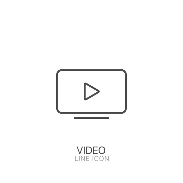 ビデオアウトラインベクトルアイコン。編集可能なストロークフラットスタイルでビデオアイコンを再生 - youtube点のイラスト素材／クリップアート素材／マンガ素材／アイコン素材