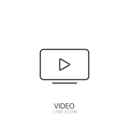 Video player for web. Play video icon in flat style. Movie icon. Outline vector icon. Line sign. Editable stroke