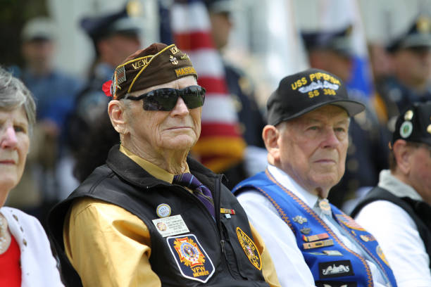 Veterans at Memorial Day Ceremony Held in Lexington, MA on Tuesday, Sunday, May 24, 2015 stock photo