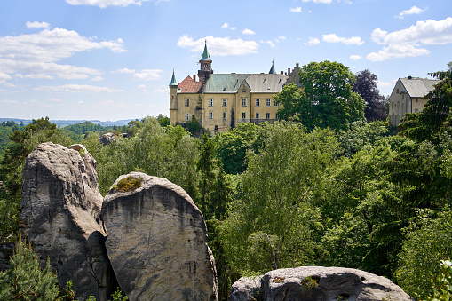 Vienna, WIEN, Austria - August 22, 2023: Belvedere Castle and little lake and flowers