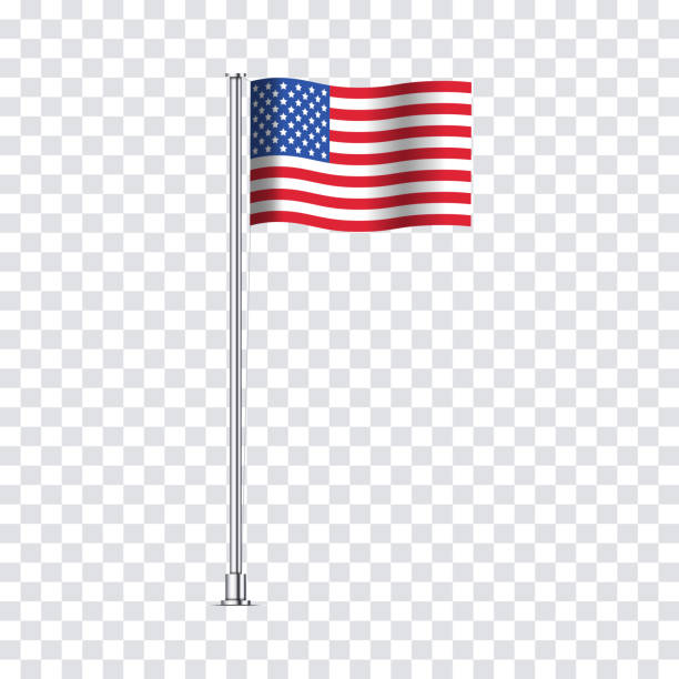 美國國旗被隔離在透明的背景上。在金屬桿上揮舞美國國旗。逼真的向量插圖。 - 旗杆 幅插畫檔、美工圖案、卡通及圖標