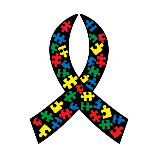 ilustrações, clipart, desenhos animados e ícones de fita de autismo. conscientização do autismo. modelo de pôster conceito de autismo. ilustração vetorial. - design month part of puzzle