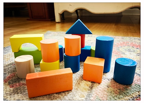Wooden toy blocks in living room