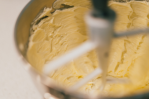 Close-Up Shot of Creamed Butter in a Stand Mixer Bowl