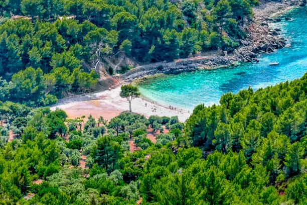 Cala Tuent is a bay with a stony beach in the northwest of the Balearic island of Mallorca. It is located in the municipality of Escorca below the Puig Major, the highest mountain of the Tramuntana Mountains at 1445 meters.