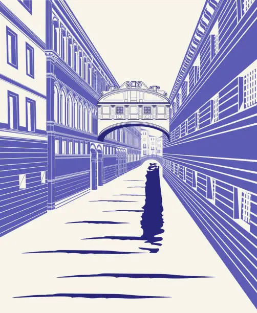 Vector illustration of Bridge of Sighs, Venice