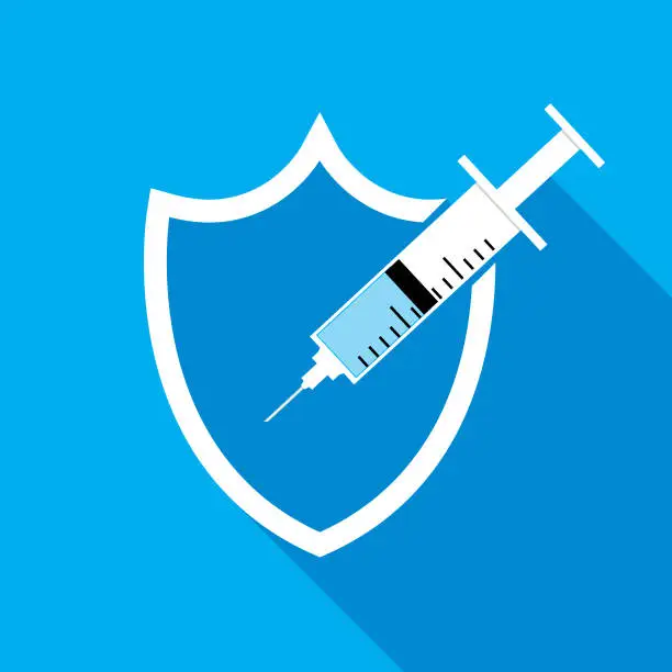 Vector illustration of Blue And White Syringe Shield Icon