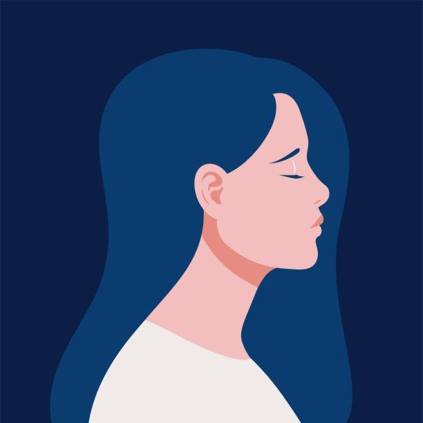 Portrait of a sad woman in profile Portrait of a sad woman sadness stock illustrations