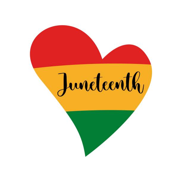 illustrazioni stock, clip art, cartoni animati e icone di tendenza di citazione di juneteenth con bandiera del cuore isolata su sfondo bianco. - 1860 1869
