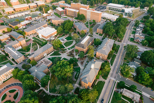 East Carolina University (ECU), public research university in Greenville, North Carolina. Gate at Joyner Library on sunny day