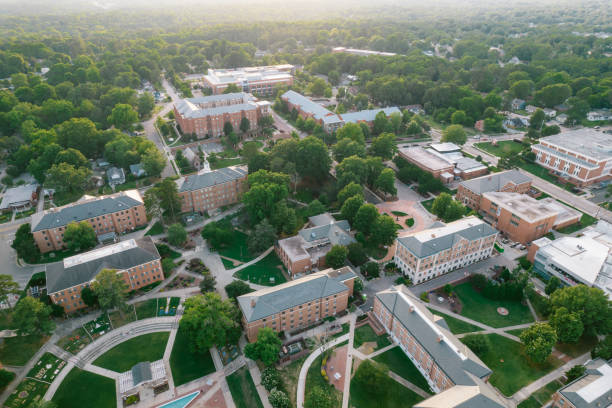 Aerial over North Carolina Central University in the Spring Aerial over North Carolina Central University in the Spring antenna aerial stock pictures, royalty-free photos & images