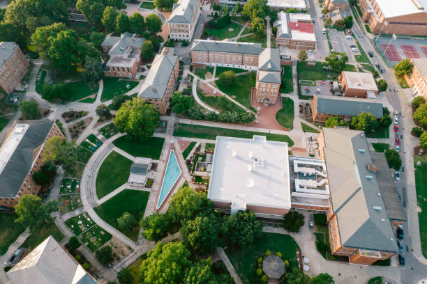 Aerial over North Carolina Central University in the Spring Aerial over North Carolina Central University in the Spring university of north carolina photos stock pictures, royalty-free photos & images