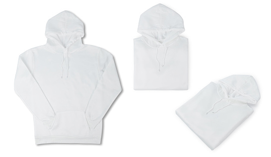 Set of White Pullover Hoodie isolated on white background with clipping path.
