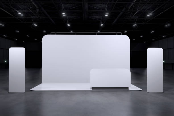 Exhibition standing for mockup and Corporate identity,display.Empty booth Design.Retail booth design elements in Exhibition hall.Booth system of Graphic Resources.3d render.