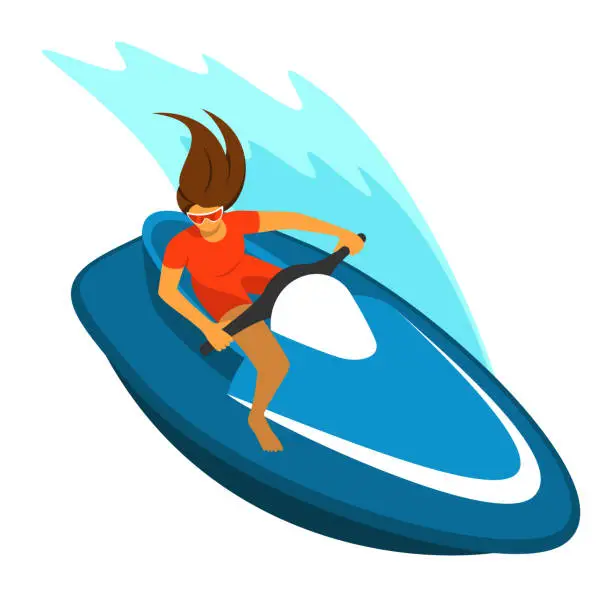 Vector illustration of Young woman riding a jet ski (PWC)