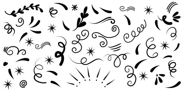 нарисованный вручную набор абстрактных элементов каракули. использования для концептуального дизайна. изолированы на белом фоне. векторн� - crown black banner white stock illustrations
