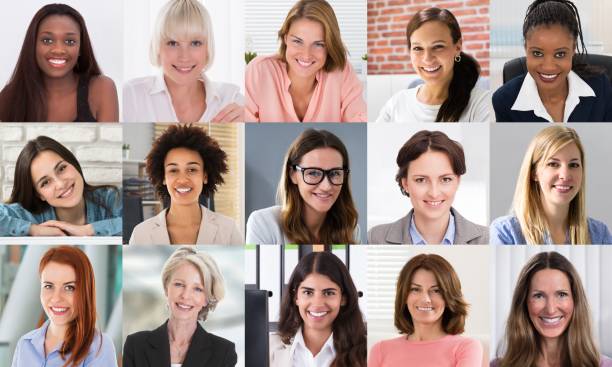 Multicultural Women Faces Photo Collage. Portrait Multicultural Women Faces Photo Collage. Portrait And Avatar Headshots avatar photos stock pictures, royalty-free photos & images