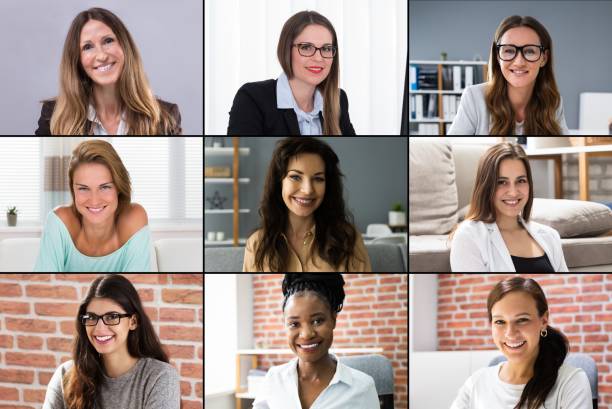 istock Women Video Conferencing Call Faces Photo Collage 1323434073
