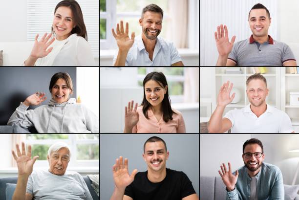 istock Online Video Conferencing Call Waving Hand Group Screen 1323434074
