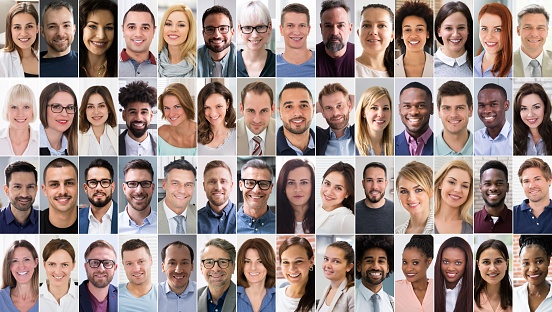 Multicultural Faces Photo Collage. Portrait And Avatar Headshots