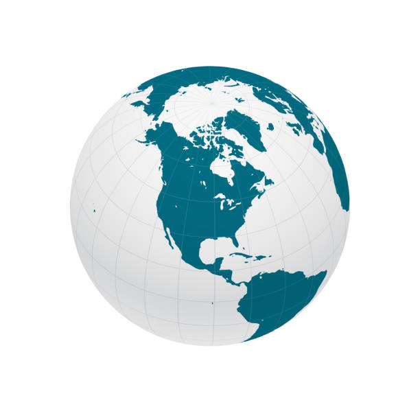 ilustraciones, imágenes clip art, dibujos animados e iconos de stock de globo terráqueo centrado en américa del norte y el polo norte. - cartography canada white map