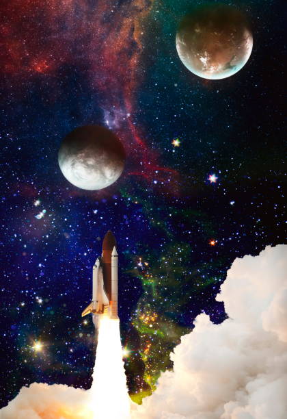 istock Rocket launch. Rocket with smoke flies into space. Space Shuttle .Spaceship begins the mission. Elements of this image furnished by NASA 1323437857