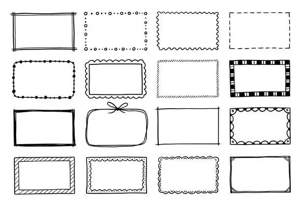 Vector illustration of Hand drawn set of rectangle frame