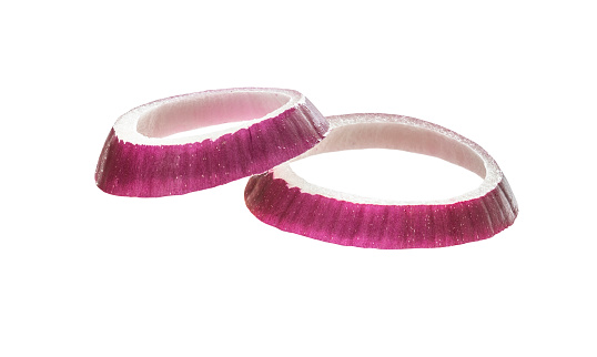 Red onion rings or purfle onion two rings isolated on white background