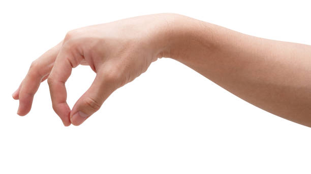 istock Male hand picking something  isolated on white background. 1323443330