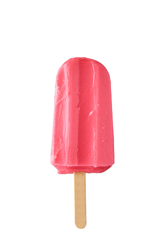 Red ice cream on isolated on white background. Fresh frozen ice popsicle. Summer food