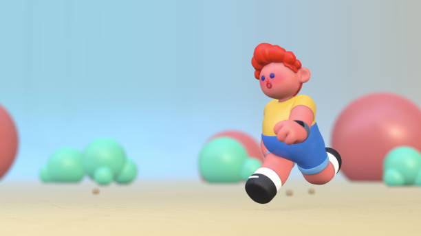 istock Chubby stylized cartoon man running outdoor 3D illustration 1323444748