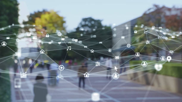 istock Modern city street and communication network concept. 1323445812