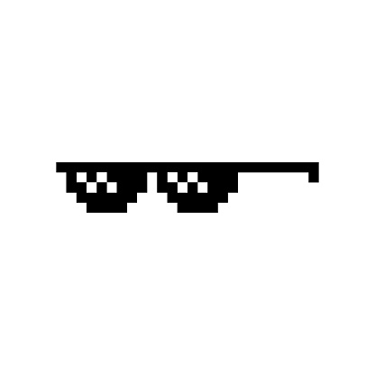 Black pixel Boss glasses meme vector illustration. Thug life design. 8 bit mafia gangster funky symbol. Summer rap music isolated graphic element.