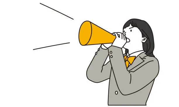 Vector illustration of Students who seriously support with a megaphone