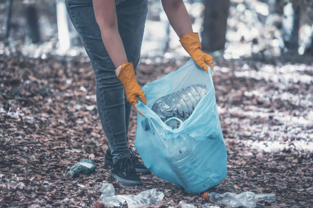 istock Volunteer collecting garbage in the woods. 1323447798