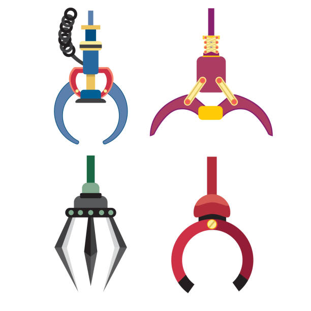 Robotic Claw set on a white background. Grip robotic claw in factory. Cartoon concept colorful Vector illustration of the claw game device. Robotic Claw set on a white background. Grip robotic claw in factory. Cartoon concept colorful Vector illustration of the claw game device. claw stock illustrations