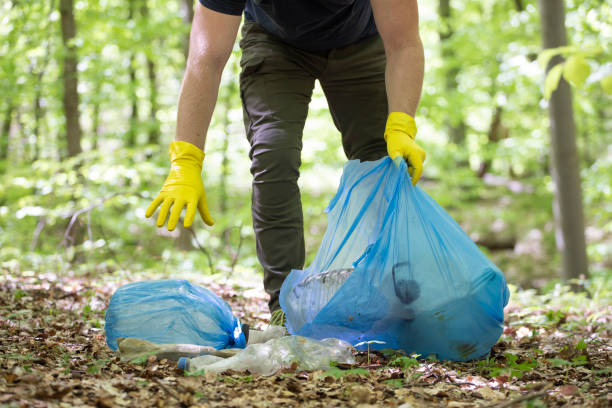 istock Volunteer collecting garbage in the woods. 1323448819