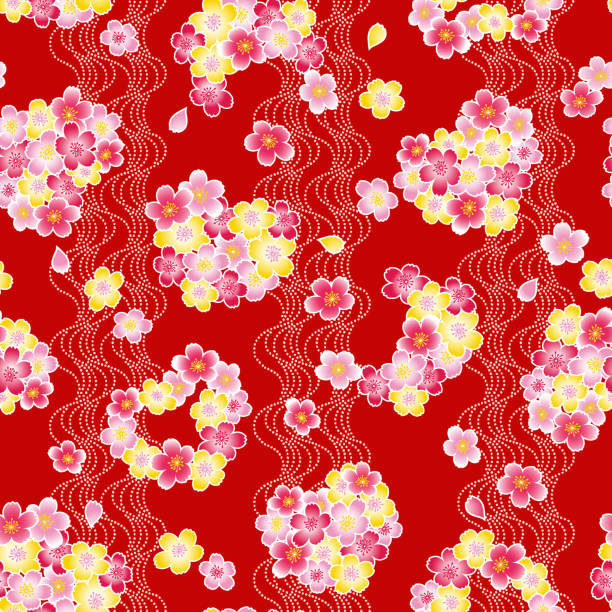 istock Seamless pattern of Japanese cherry blossom bouquet, 1323452598