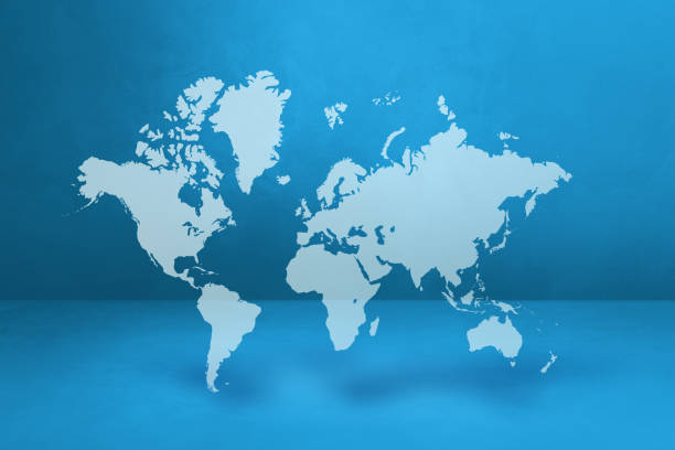 istock World map on blue wall background. 3D illustration 1323454109