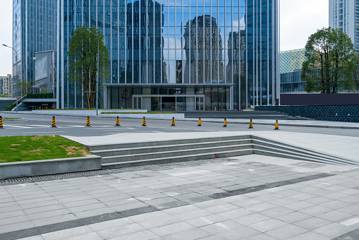 Empty ground and office buildings in financial center, Chongqing, China